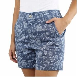 Jachs Girlfriend Cotton Blend Satin Blue Floral Mid Rise Chino Shorts Large NEW